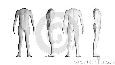 Human bodies with no head. Model on white background. Artificial Cartoon Illustration