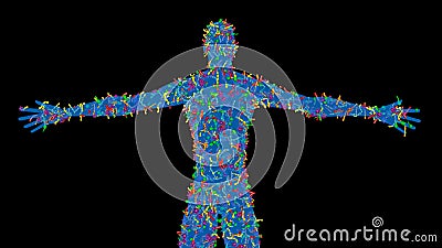 Microbiome bacteria, viruses, microbes on human body.Isolated on black background . 3d rendering illustration Cartoon Illustration