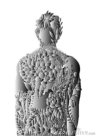 Human body flower spirit power energy abstract art illustration design hand drawn Cartoon Illustration