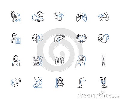 Human body outline icons collection. Anatomy, Organ, Skeleton, Muscle, Cell, Heart, Lungs vector and illustration Vector Illustration