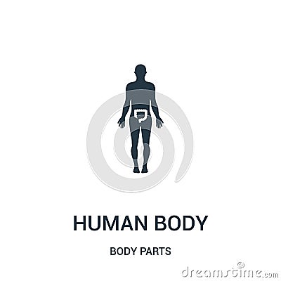 human body silhouette with highlight on large intestines icon vector from body parts collection. Thin line human body silhouette Vector Illustration