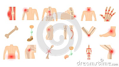 Human bones icon set, cartoon style Vector Illustration