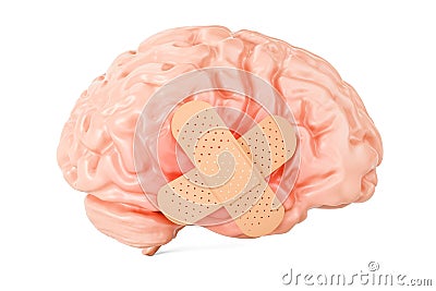 Human brain with adhesive plaster, 3D rendering Stock Photo