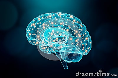 Human brain. Cerebral or neuronal activity concept. Science, cognition, psychology, memory conceptual illustration Cartoon Illustration