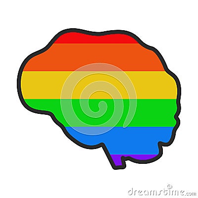 Human brain colored LGBT flag. Cartoon Illustration