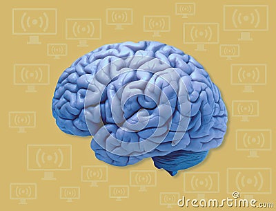 Human Brain and Computers Connect Stock Photo