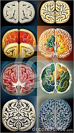 Human Brain Concept with Creative and Logic Hemispheres illustration Artificial Intelligence artwork generated Cartoon Illustration