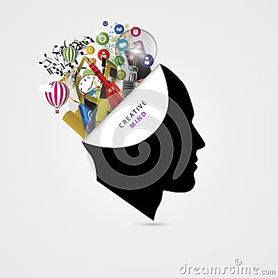 Human brain. Creative mind concept. Genius. Vector Vector Illustration