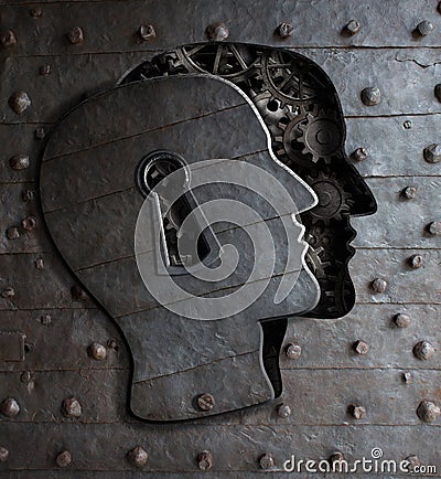 Human brain door with keyhole concept made from metal gears Stock Photo