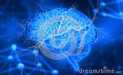 Human brain. Electrical activity. Creating artificial intelligence Cartoon Illustration