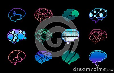 Human brain emblem. Colorful abstract human intelligence label, creative concentration and idea badges for logo design Vector Illustration