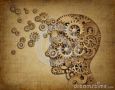 Human brain function grunge with gears Stock Photo