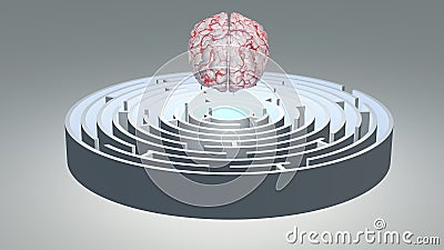Human Brain Hovers above Circular Maze Stock Photo
