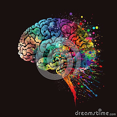 Human Brain Illustration, Rainbows, Glitter, Autism, Neuro Diversity Cartoon Illustration