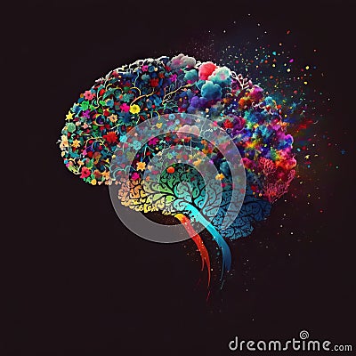 Human Brain Illustration, Rainbows, Glitter, Autism, Neuro Diversity Cartoon Illustration