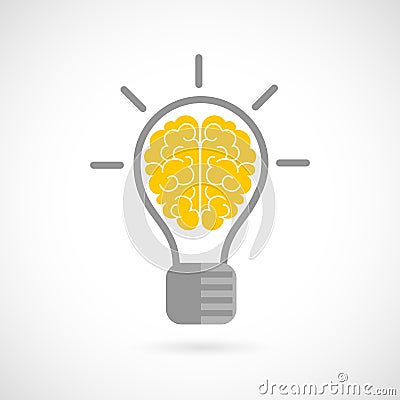 Human brain in lightbulb flat Vector Illustration