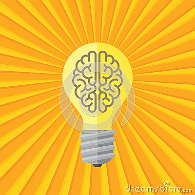 Human brain in lightbulb lamp - concept banner design. Creative idea inspiration. Vector Illustration