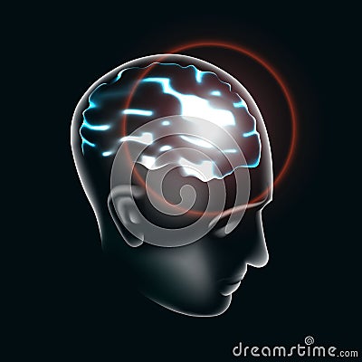 The human brain is lit up in 3d illustration. Vector Illustration