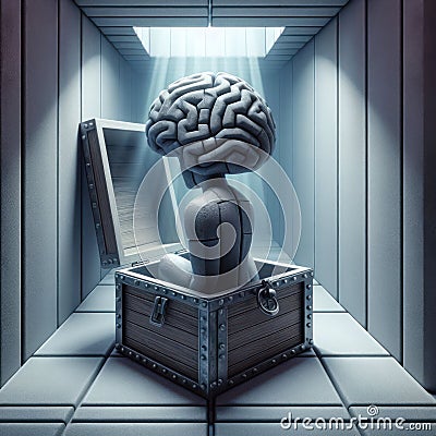 human brain, lock, prejudice and questioning background Stock Photo