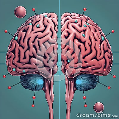 Human Brain with Psychedelic Neural Networks Artificial Consciousness, Cognitive Cohesion, and Deep Learning Cartoon Illustration