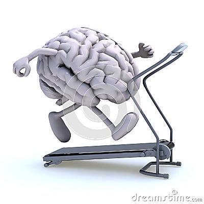 Human brain on a running machine Cartoon Illustration