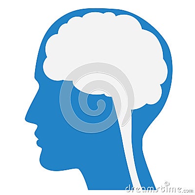 Human brain silhouette with blue face profile. Vector Illustration