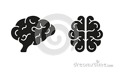 Human Brain Silhouette Icon Set. Brainstorm Solid Symbol. Neurology Pictogram. Knowledge, Memory, Mind, Logic Vector Illustration