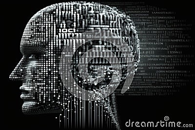 Human brain in a stream of digital codes. Artificial intelligence. Generative AI Stock Photo