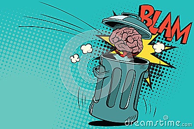 Human brain is thrown in the trash Vector Illustration