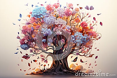 Human brain tree with flowers. Self care and mental health concept Stock Photo