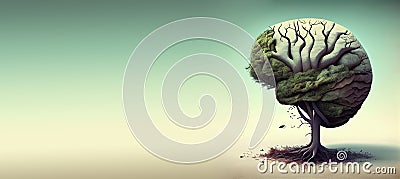 Human brain tree, self care and mental health concept, positive thinking, creative mind, personal growth, generative AI Stock Photo
