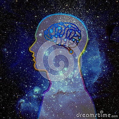 Human Brain and Universe Stock Photo