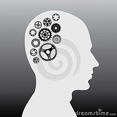 Human brain with wheel collection drawing by illustration Vector Illustration