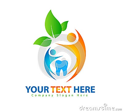 Human Care dental Logo vector, Family dental care Green organic leafs icon vector. Cartoon Illustration