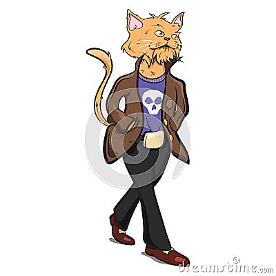 Human with Cat Head wearing cool clothes Vector Illustration