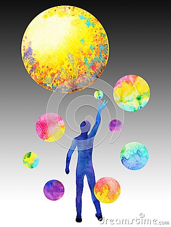 Human catch moon power, inspiration abstract thought, world, universe inside your mind Stock Photo