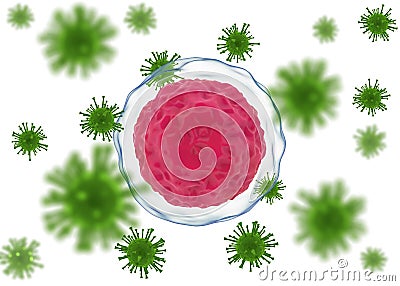 Human Cell Attacked By Virus Agents 3D Illustraion Stock Photo