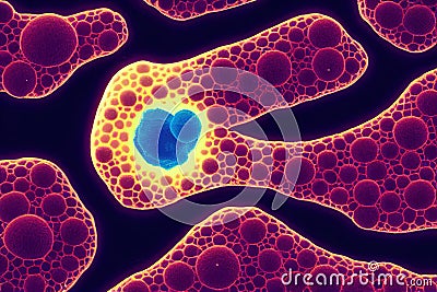 Human cells under microscope affected by cancerous tumor, medical biological research Stock Photo