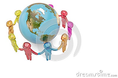 Human character holding hands around the globe world community c Cartoon Illustration