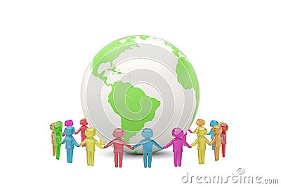 Human character holding hands around the globe world community c Cartoon Illustration