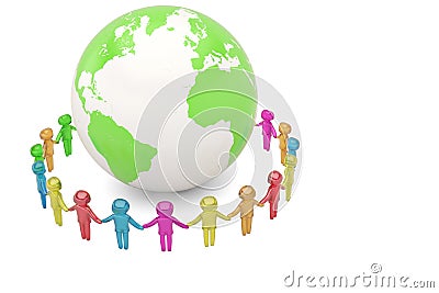 Human character holding hands around the globe world community c Cartoon Illustration