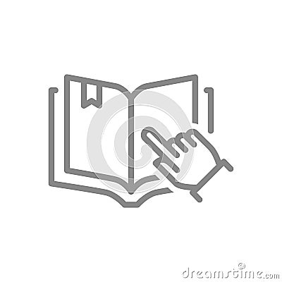 Human chooses a open book line icon. E-book, online library symbol Vector Illustration