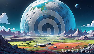The Human Colony on the moon. Stock Photo