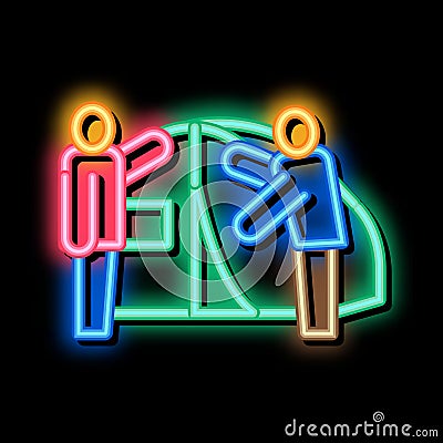 human construct tent neon glow icon illustration Vector Illustration