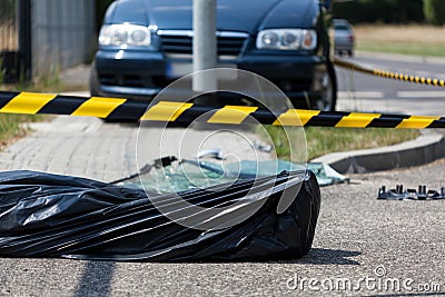 Human corpse on the accident area Stock Photo