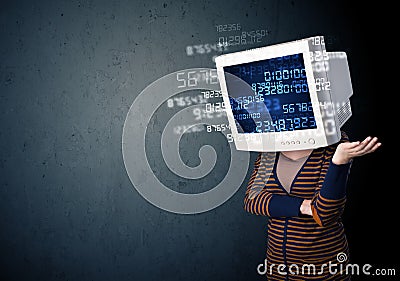 Human cyber monitor pc calculating computer data concept Stock Photo