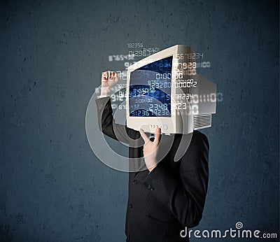 Human cyber monitor pc calculating computer data concept Stock Photo
