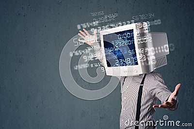 Human cyber monitor pc calculating computer data concept Stock Photo