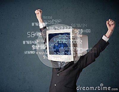 Human cyber monitor pc calculating computer data concept Stock Photo