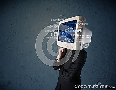 Human cyber monitor pc calculating computer data concept Stock Photo